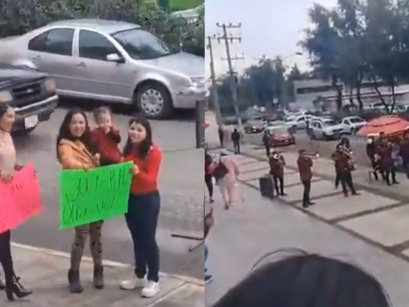 Mujer celebra su divorcio con banda fuera de los juzgados en Toluca