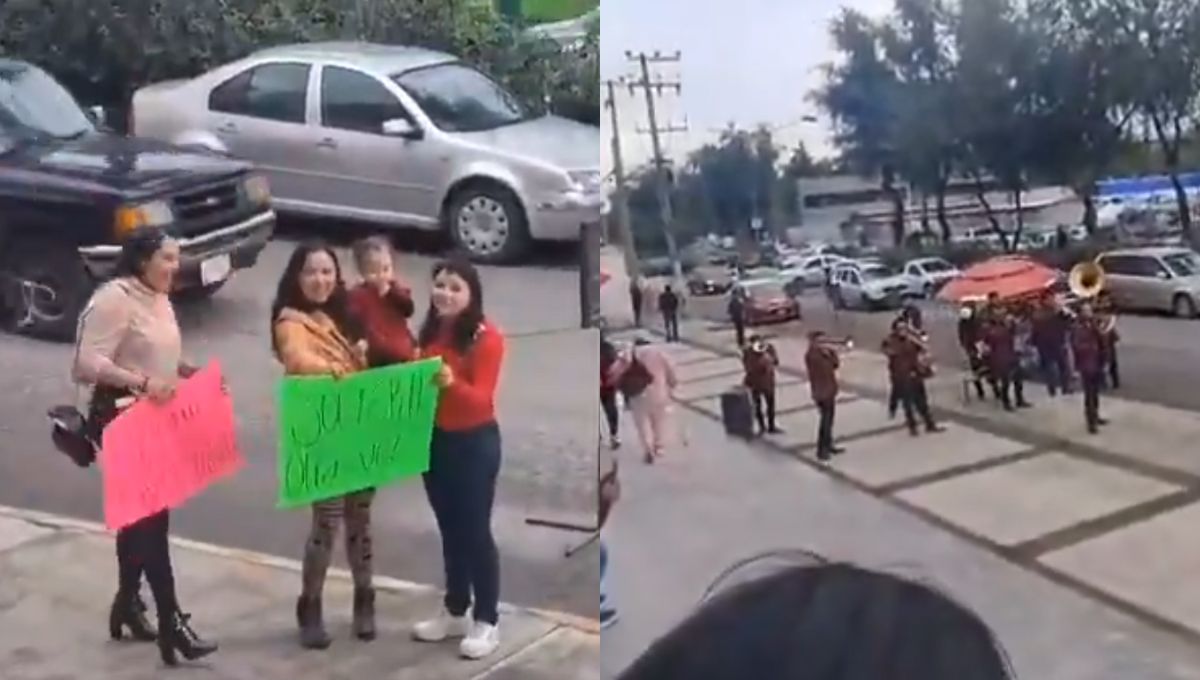 Mujer celebra su divorcio con banda fuera de los juzgados en Toluca