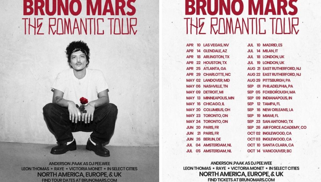Fechas de la gira mundial de bruno Mars