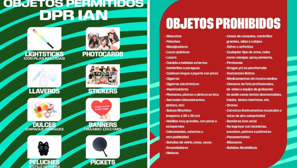 Setlits y objetos permitidos al concierto de DPR Ian en el Fan Fest de Monterrey