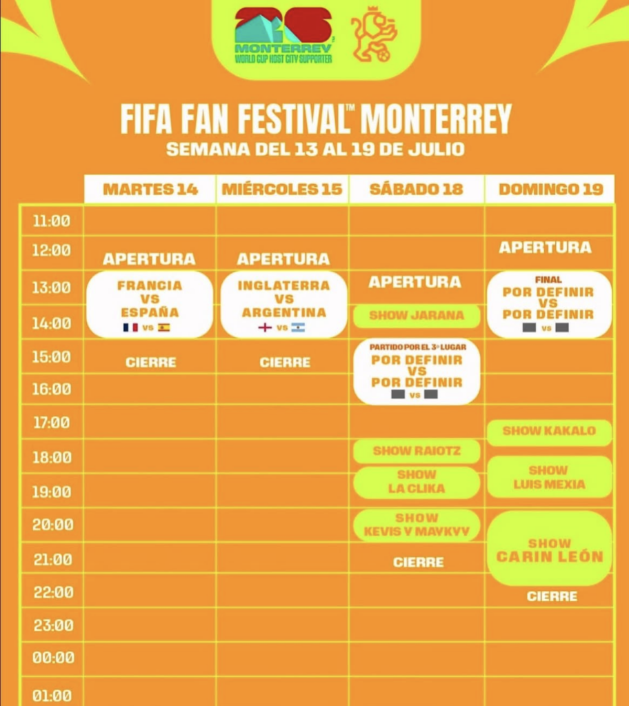 horario del fifa fan fest en monterrey