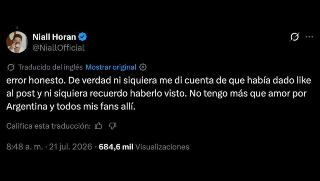 Niall Horan pide disculpas a sus fans argentinos